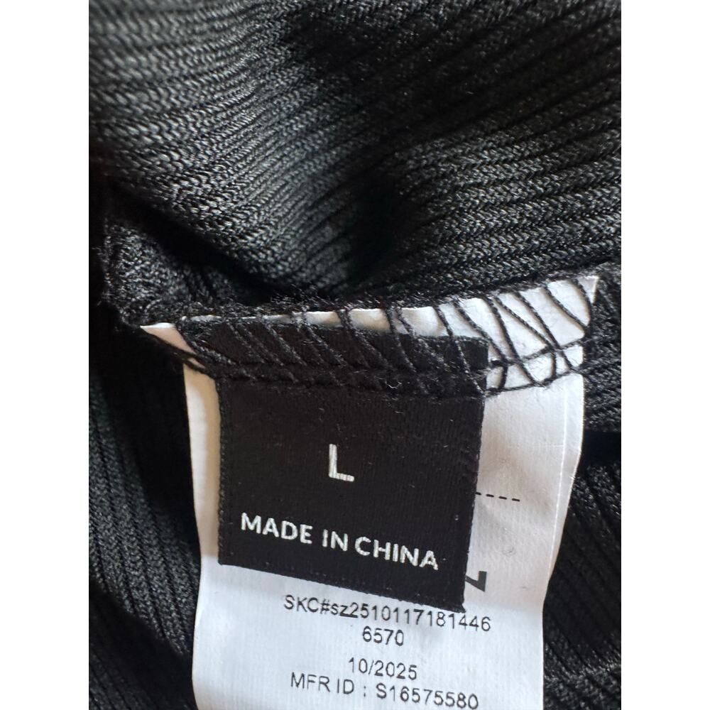 Ribbed Long Sleeve Top Black Fitted Stretch Crew Neck Size Large - Picture 4 of 8